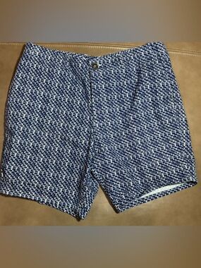 ASOS navy and White palm tree summer vacation 8 inch shorts